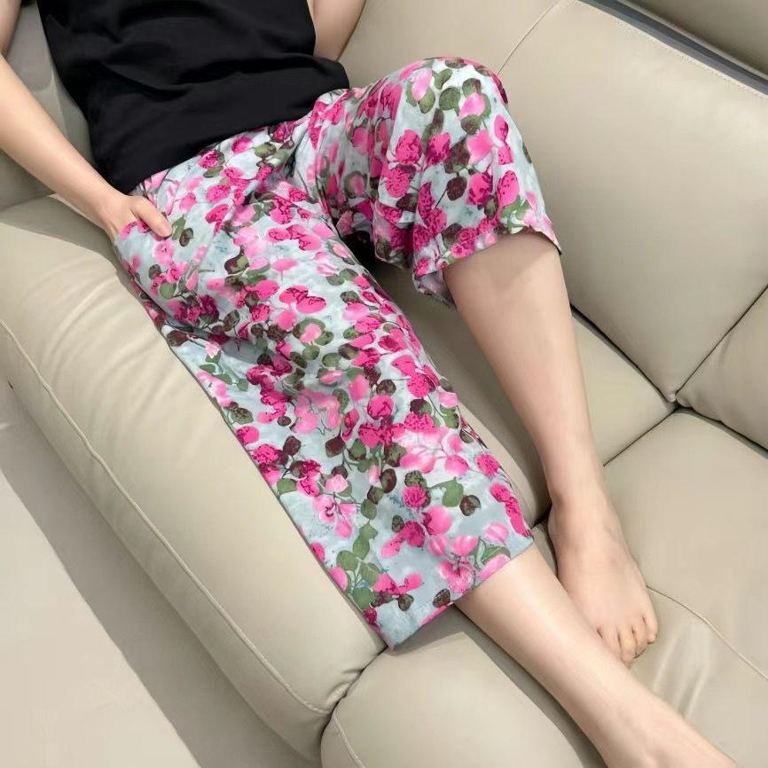 Summer Cotton Silk Polka Dot Slimming Over-the-Knee Pants