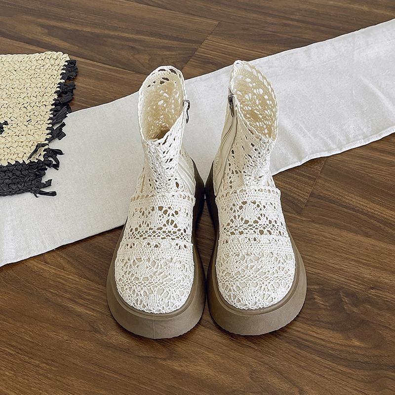 

Тонкие дышащие ботинки женские новые летние ажурные сетчатые короткие ботинки на толстой подошве, ретро крутые ботинки 40
