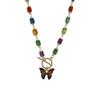 Fashion Retro Beaded Butterfly Y2K Rainbow Crystal Pendant Chain Choker Necklace For Women Bohemia Charm Jewelry Accessories