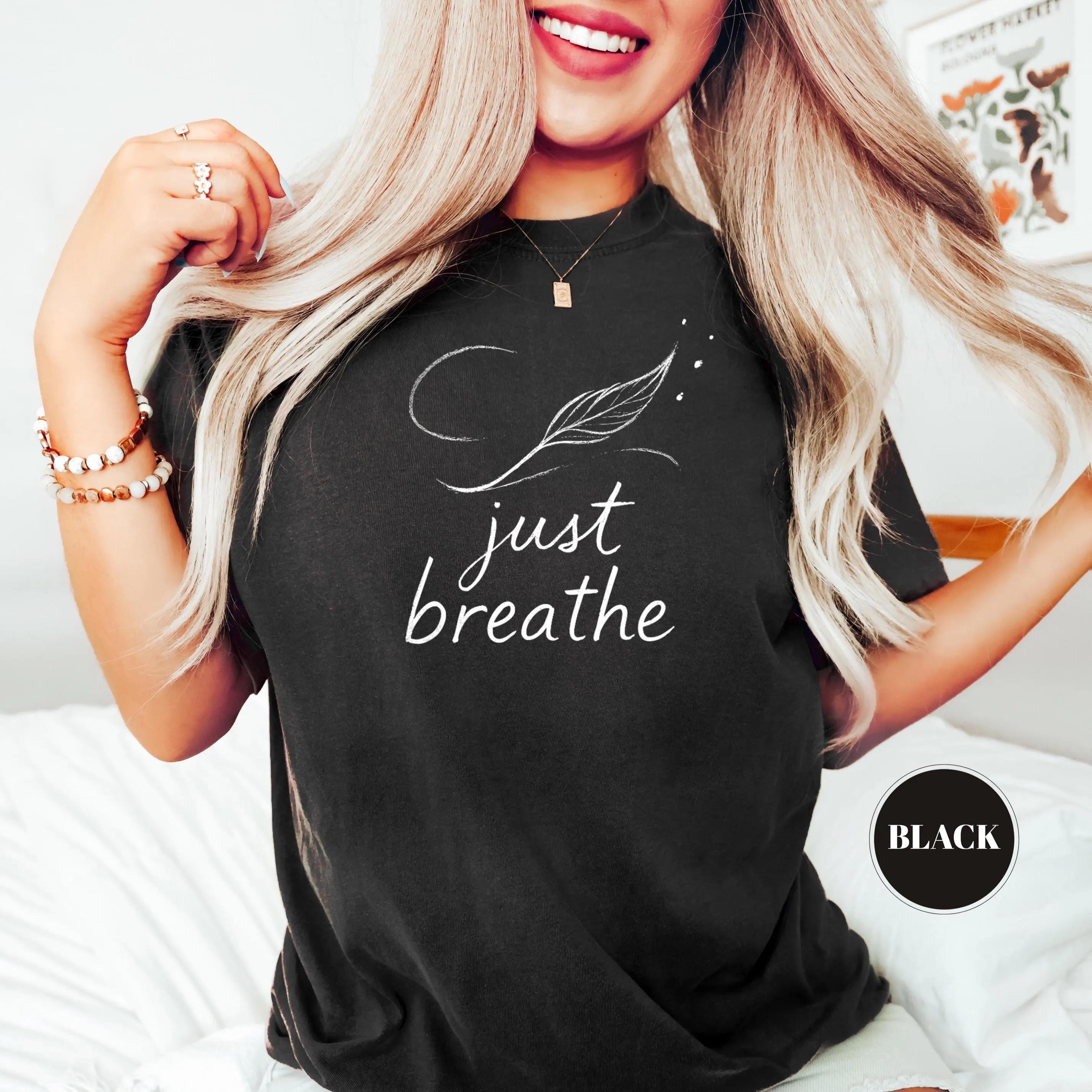 Plus Size Womens Just Breathe TShirt Pure Cotton Breathable Stylish Versatile Street Style Streetwear Oversized XL