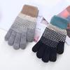 1 Pair Thickened Warm Full Fingers Touch Screen Ribbed Cuffs Women Gloves Winter Striped Splicing Double Layer Fleece Lining Knitting Gloves for Cold