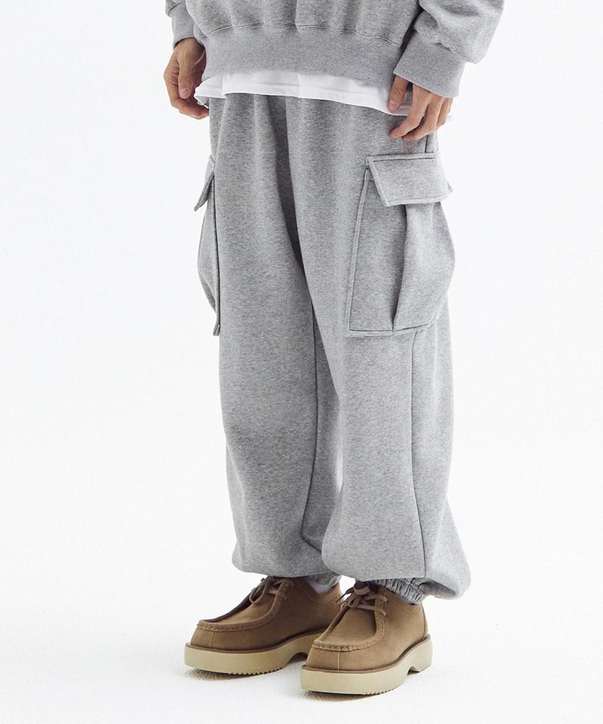 Akesi Balloon Over Cargo Fleece-Lined Jogger Pants Melange Grey