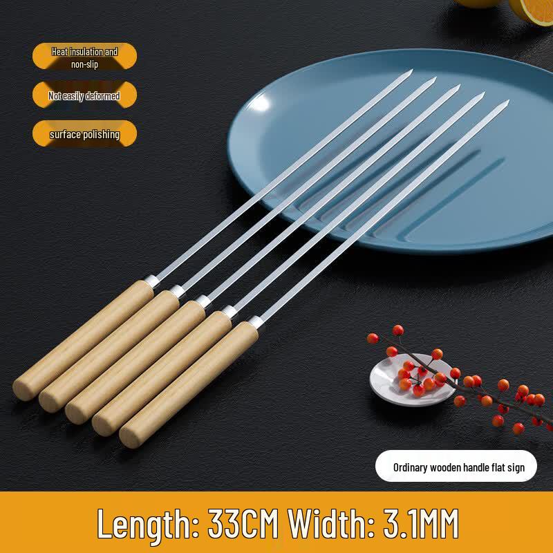oeny Wooden Handle Stainless Steel BBQ Skewers 33cm