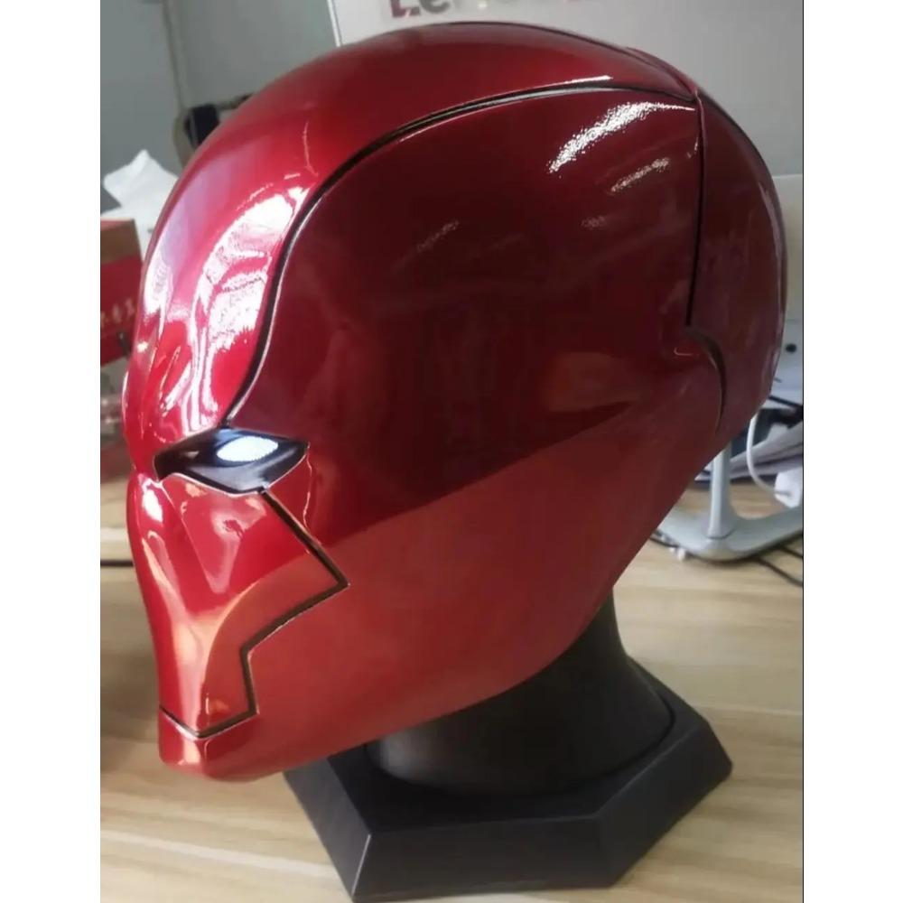 Red Knight Hero Cosplay Helmet with Light Eyes Props Replica Cos Costume Wearable Red Hood Mask for Men Adults Birthday Gift