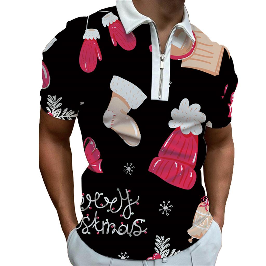 Men's Short Sleeved Zipper Polo Shirt, Men's Fashion Personalized Printed Collar Polo Shirt, T-shirt