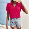 Women's Short-sleeved Tops Summer New Fashion T-shirt Versatile V-neck Shirt Lantern Sleeve Splicing Lace Blouse