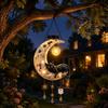 Crescent Moon Owl Solar Lanterns Owl/Cat Hanging Light, Outdoor Garden Wind Chime with LED Powered Lawn Decoration Lamps Waterproof Resin Decorative
