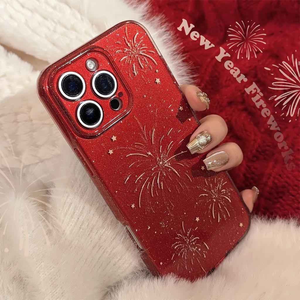 New Year Fireworks Suitable for Apple 16promax Mobile Phone Case Iphone15 Festive Glitter Powder 14 Soft 13 Simple and High End
