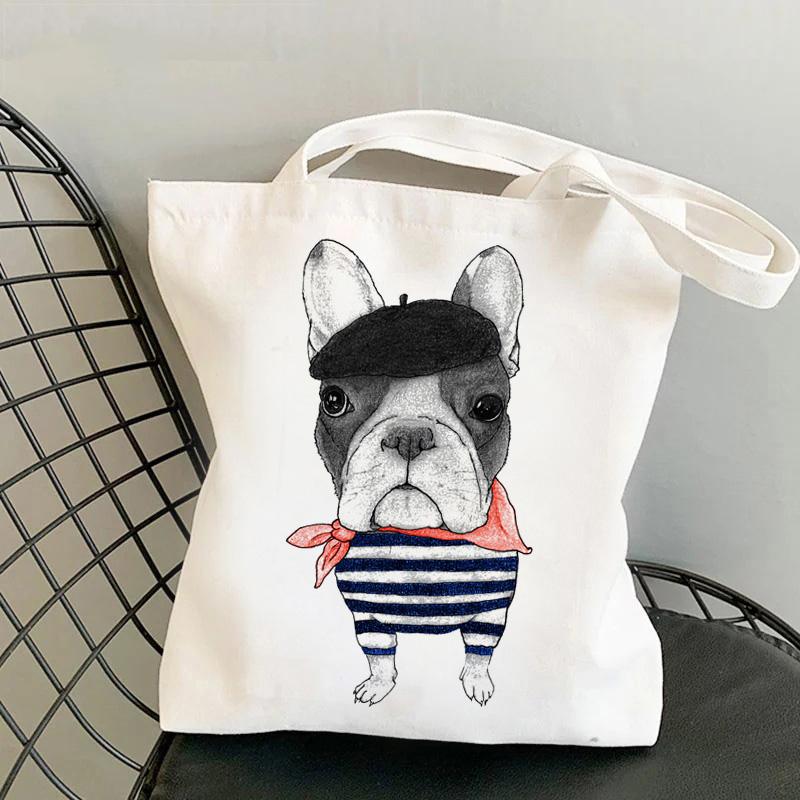 Frenchie French Bulldog Print Reusable Women Shopping Tote Bag Women Shoulder Bag Students Teacher Book Bag Travel Storage Bags