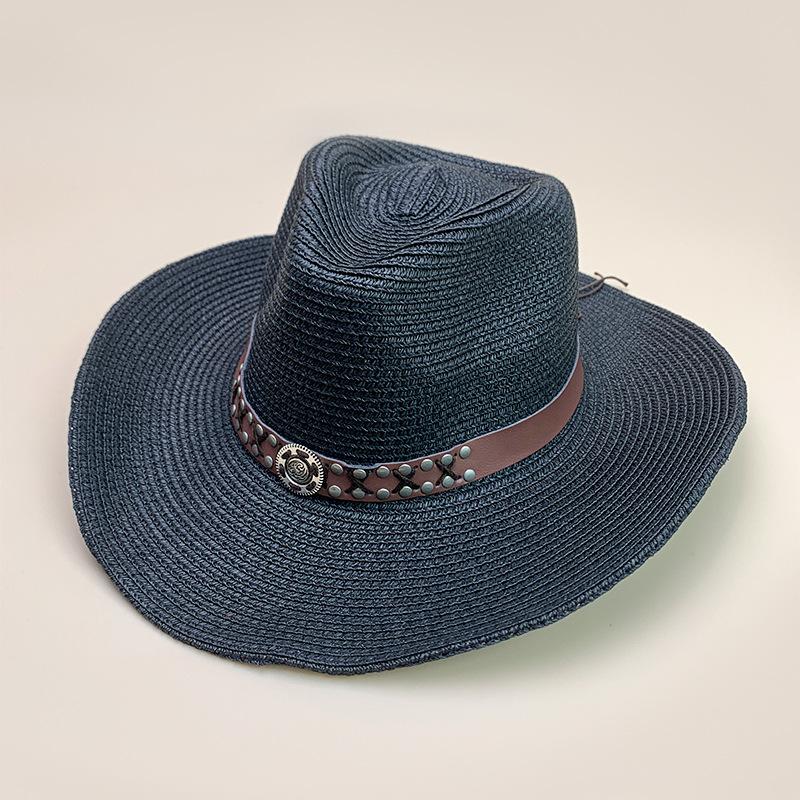 Wind Outdoor Rivet Belt Western Denim Hat Men'S And Women'S Sunscreen Casual Fashion Straw Hat