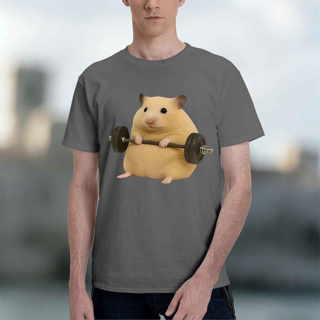 Cute Hamster Lifting Dumbbell Unisexs Tshirt Funny Animal Design For Casual Wear And Gym Outfits Perfect Gift For Fitness Enthusi