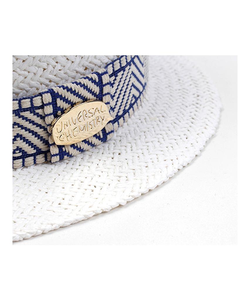 Yunibeosyeolkemiseuteuli Blue Mono Line White Flat Short Panama Hat Summer Fedora