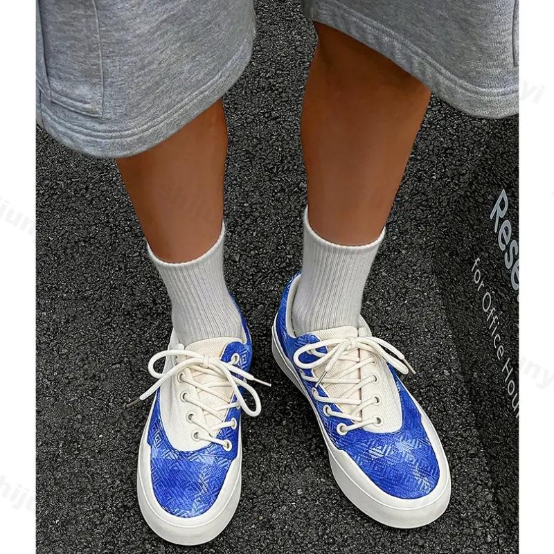 

Мода 2025 Новые Нишевые Дизайнерские Холщовые Повседневные Туфли для Пары Модный Тренд Удобные Плоские Кеды на Платформе с Цветными Блоками Нескользящие Кроссовки 35 синий