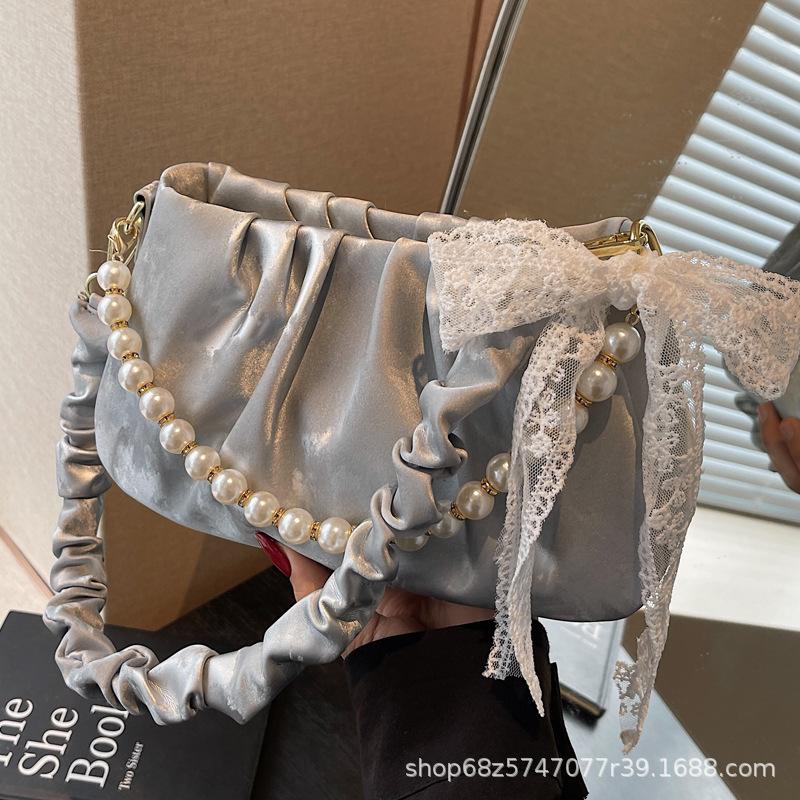 French Niche Bag Women's 2025 New Summer Fashion Shoulder Messenger Bag Pleated Women's Bag Portable Small Square Bag