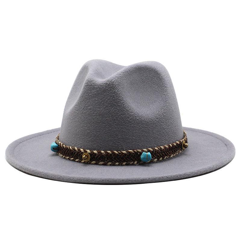 Шляпа Цилиндр Шерстяная Женская Шляпа Джаз с Плоскими Полями L（59-61cm） светло-серый