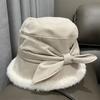Bucket Hat Women's Autumn and Winter Versatile Casual Playful Bow Cute Basin Hat Thin Rough Edge Thermal Hat