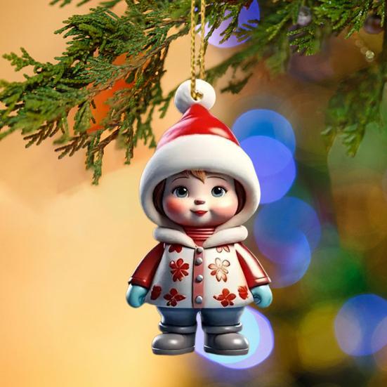 2 Pcs Christmas Ornaments Cartoon Snowman Santa Claus Acrylic Pendant Xmas Tree Hanging Decoration for Holiday Party Decor Car Accessories