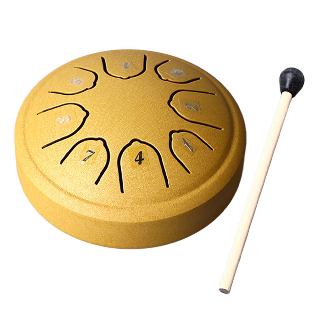 Tongue Drum 4.5 Inch 8 Tone C Key Carbon Steel Mini Tongue Drum for Adult Children Beginner Gold