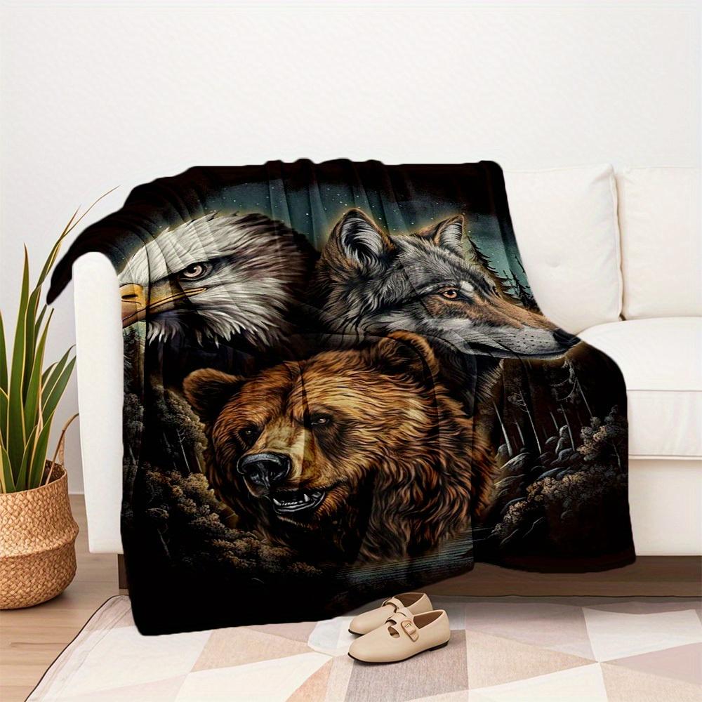 1 Stück Adler Wolf Bär Druck Flanelldecke, Hohe Qualität, Bequem für Alle Jahreszeiten, Heimdekoration, Wärme und Komfort, Perfekt für Weihnachtsgeschenke12