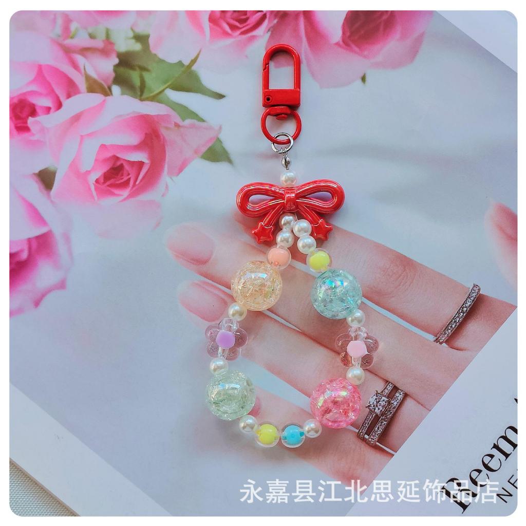 Colorful Bow Alloy Keychain with Creative Seed Bead Chain