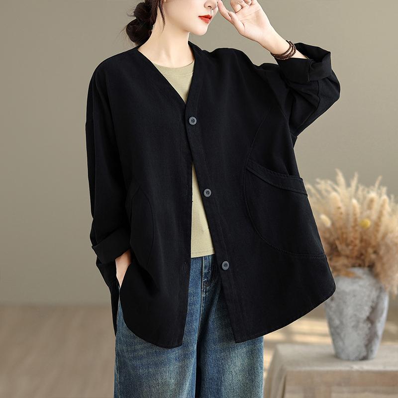 DIMANAF New Plus Size Autumn Women Coat Basic Long Sleeve Jackets Vintage Casual Loose Outerwear Cotton