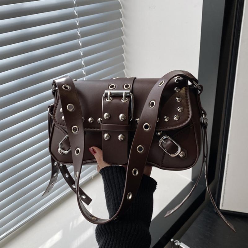 Trendy Punk Style Armpit Bag Large Capacity Underarm Bag Vintage Style Handbag Rivet Design Shoulder Bag For Women
