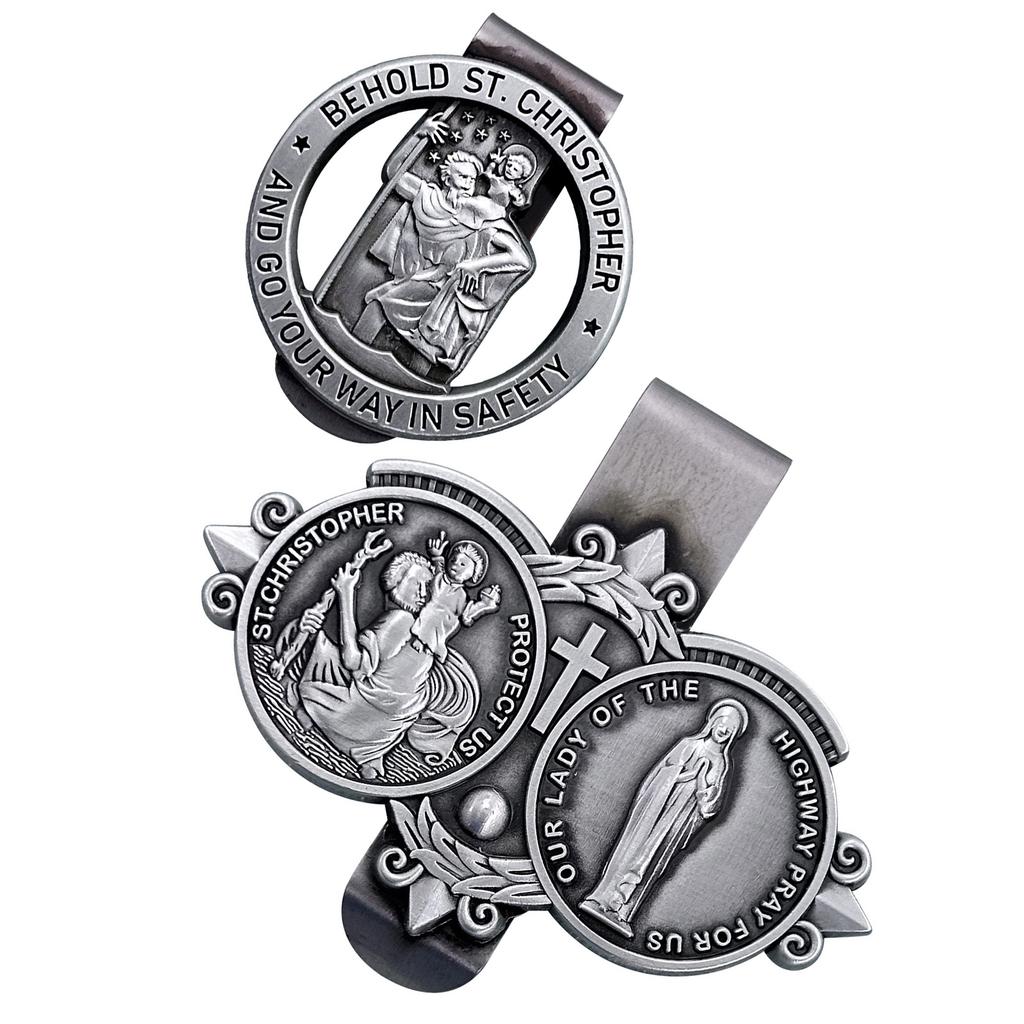 Religious Medal Clip Accessory Patron Saint Christopher Car Visor Clip for New Drivers Catholic Gift Pin Clip