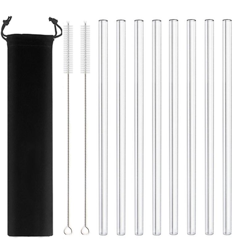High Borosilicate Glass Straws Eco Friendly Reusable Drinking Straw for Smoothies Cocktails Bar Accessories Straws with Brushes