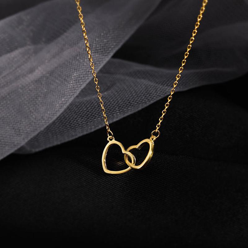 New 925 Silver Double Ring Heart Necklace Women Clavicle Chain Simple Elegant Wedding Jewelry Gift for Her