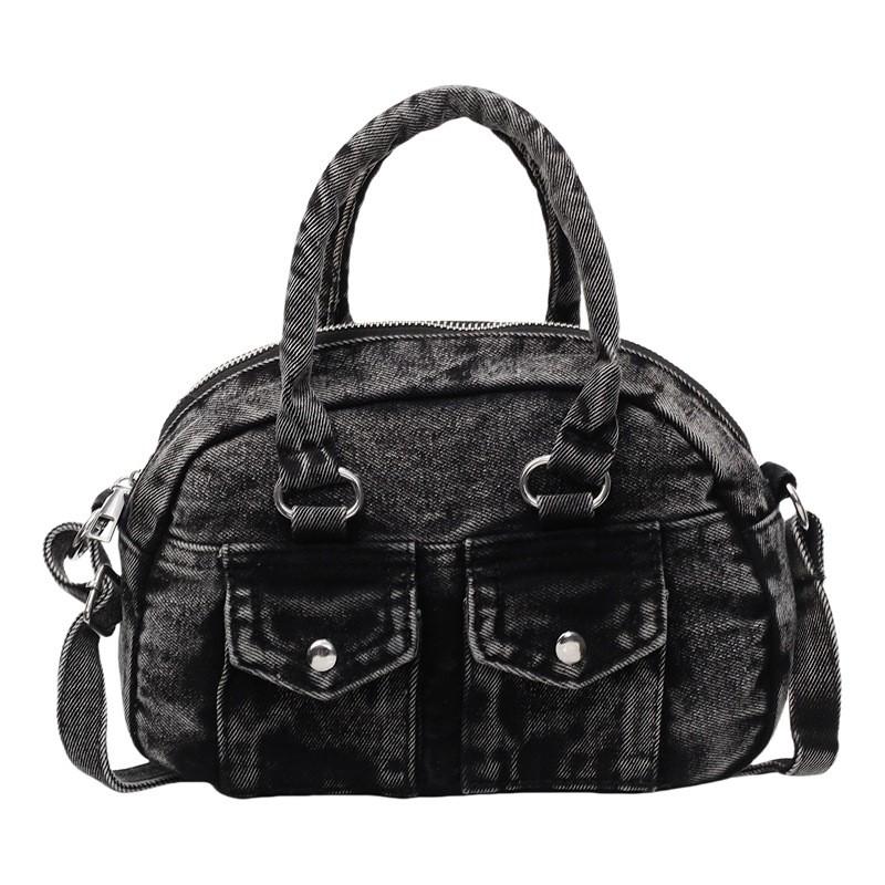 Retro Style Denim Shoulder Bag With Top Zipper And Cell Phone Pocket