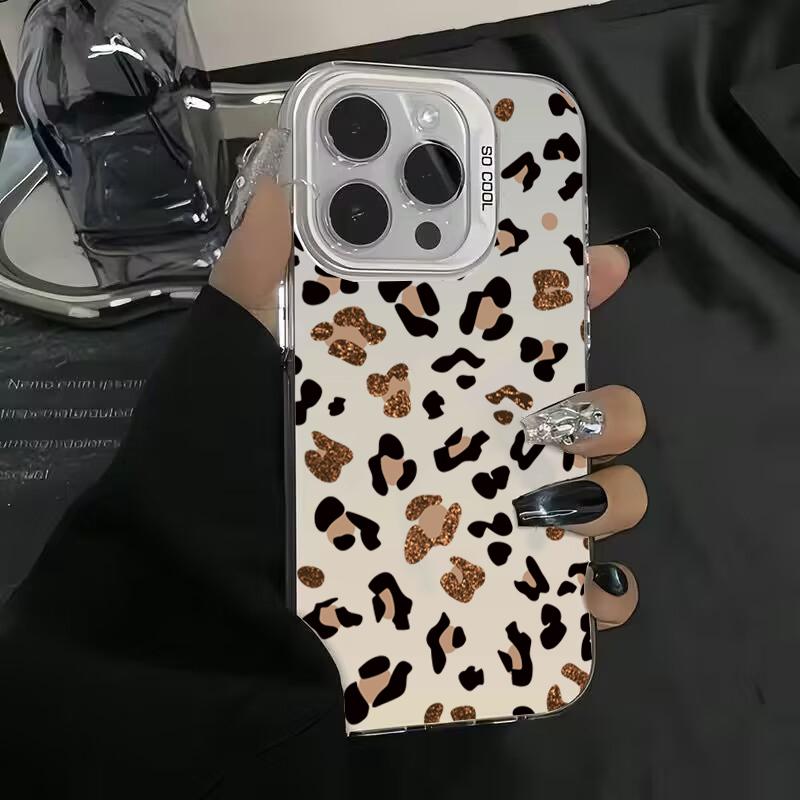 Luxury leopard print Electroplate Silver IMD Phone Case For iPhone 16 15 14 11 12 13 Pro Max Plus 7 8 Plus X XR XS Hard Cover