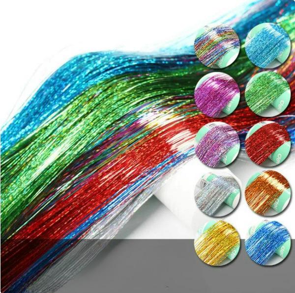 Seven-Color Glitter Hair Extensions with Gold & Silver Thread - 22 Tinsel Options