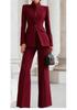 2026 Women's European & American Long Sleeve Solid Color Blazer & Pants Two-Piece Set with Pocket