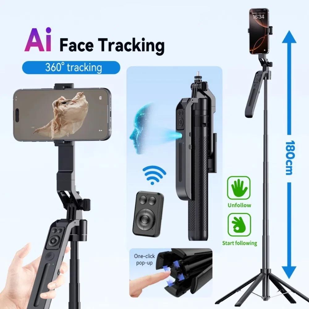 Aluminum Alloy Bluetooth Selfie Stick Auto Face Tracking Camera Stand Handphone Stabilizer Phone