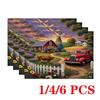 4/6 Peças Jogos Americanos Retangulares - 12X18 Polegadas Paisagem Pastoral Antiderrapante Resistente ao Calor com Design de Padrão de Elemento 2D