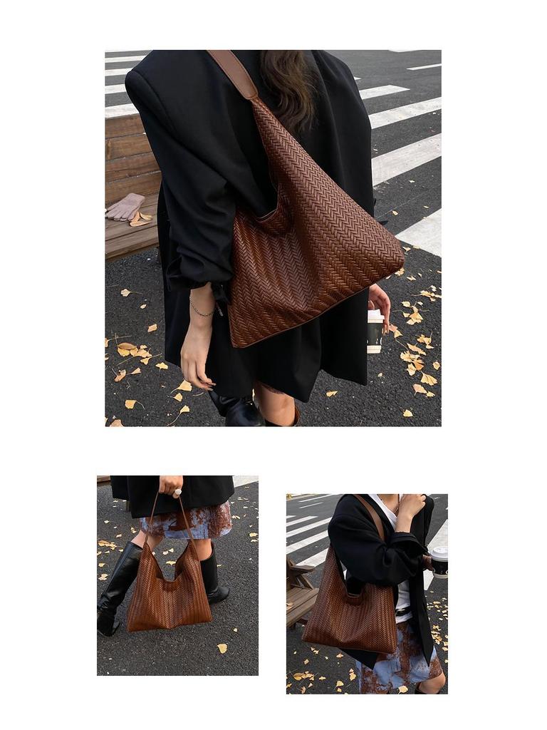 Women's Retro Woven Underarm Crossbody Tote - Solid Color Versatile Handbag