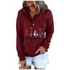 Women  Winter Casual Christmas Fashion Print Hooded Button Sweatshirt