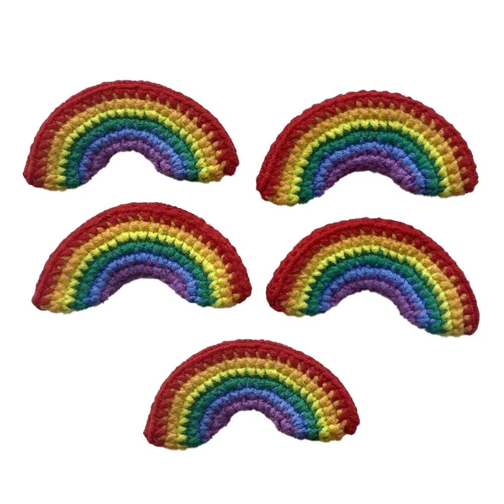 

5 шт. крючком радуга ручной вязки хлопчатобумажная шерсть заколки для волос шапка свитер холщовая сумка украшение нашивка на одежду аксессуары