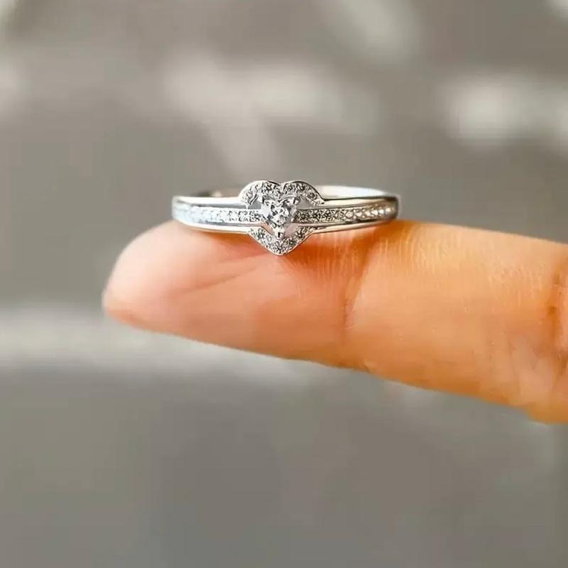 European and American Style S925 Sterling Silver Heart Ring Design with Micro-Pavé Zirconia for Women, Premium Aesthetic