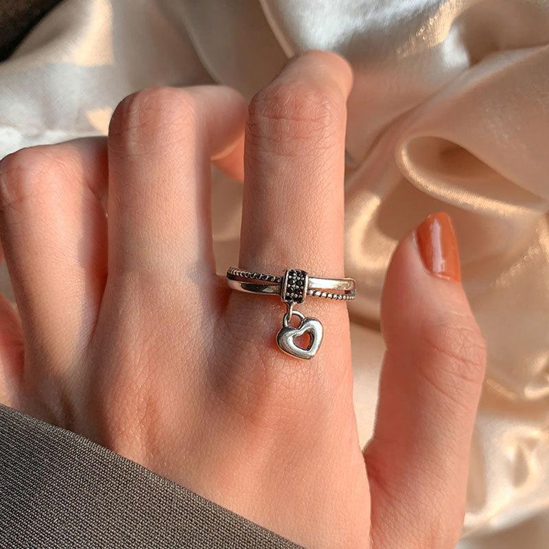 17 km 4 STK Minimalistisk hulhjertekombinasjonsring for kvinner, retro og kul stil, nisjedesign, eksklusivt for kvinner smykketilbehør