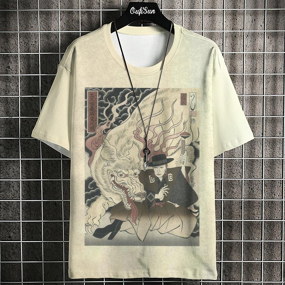 Ukiyo-E T-Shirt für Herren Japanische T-Shirts 3D Tier Fisch Druck Kurzarm Tees Tops Lässiges Sweatshirt Herrenbekleidung S-4XL