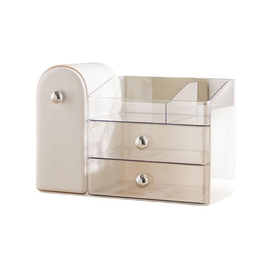 

Косметична скринька зі знімним ящиком, 3-рівневий органайзер для макіяжу з 27 відділеннями для пензлів, пило- та вологозахищений тримач для пензлів для макіяжу білий