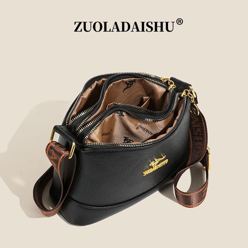Soft leather messenger bag middle-aged mother bag 2025 new multi-layer shoulder bag wide shoulder strap shoulder small satchel
