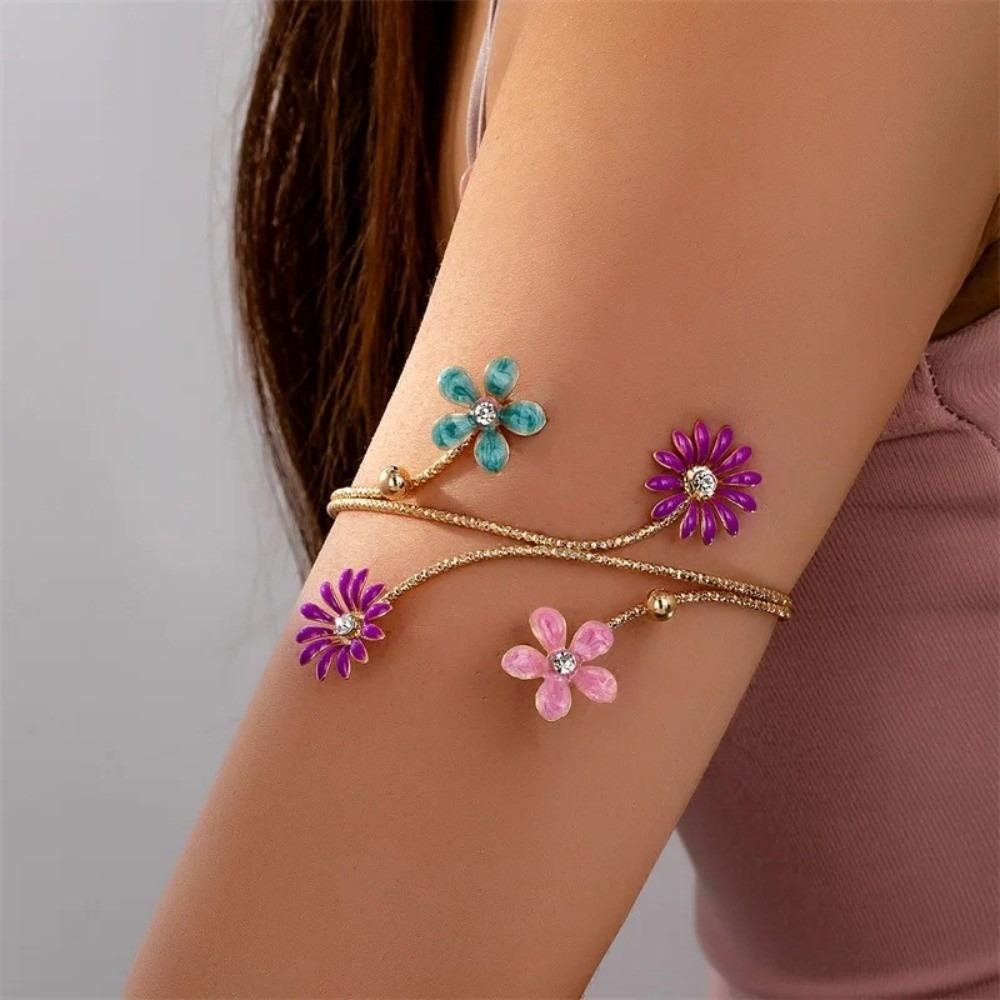 Elegant Floral Open Cuff Armlet Enamel Glaze Craft Open Arm Ring  For Women Girls