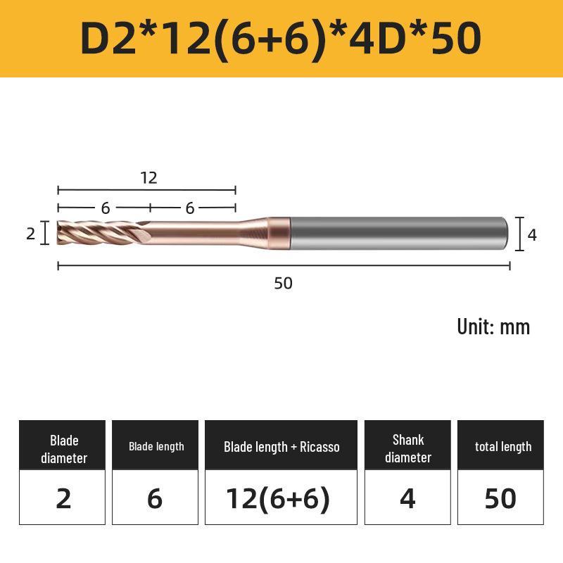 55° 4-Flute Carbide Coated Steel Flat-Bottom Deep-Groove CNC Milling Cutter with Blade Length and Clearance Combo