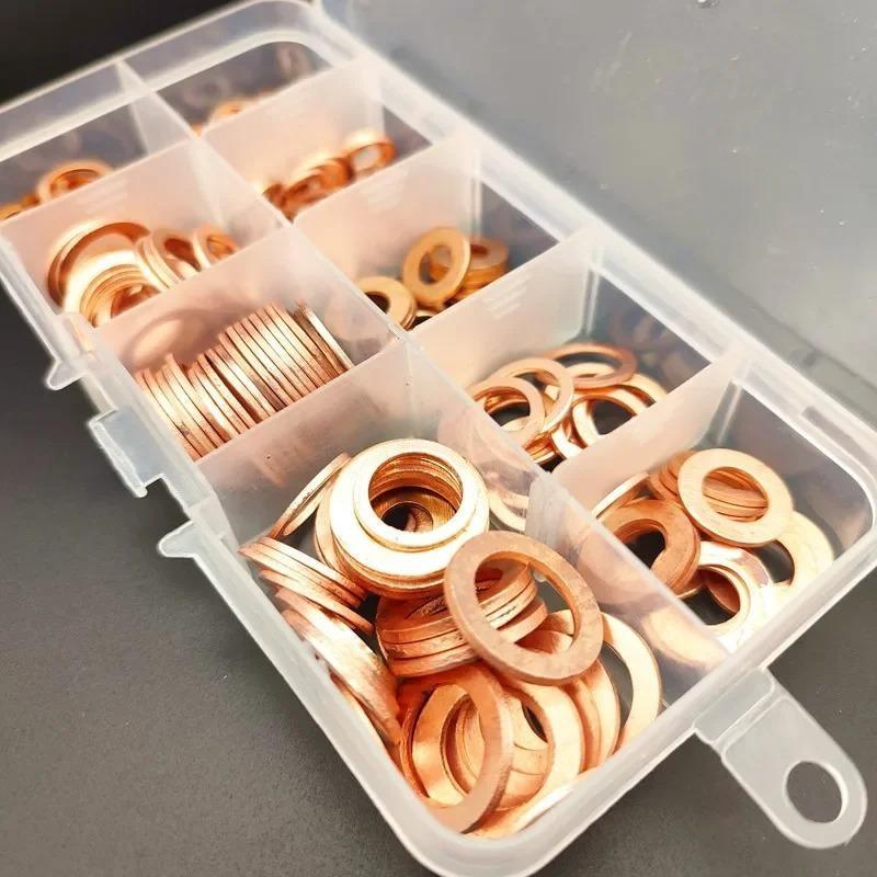 200-teiliger Kupfer-Dichtungssatz – verschiedene Flachring-Dichtungssätze für Autoreparaturen, Ölablassschraube, Kfz-O-Ring-Sortiment