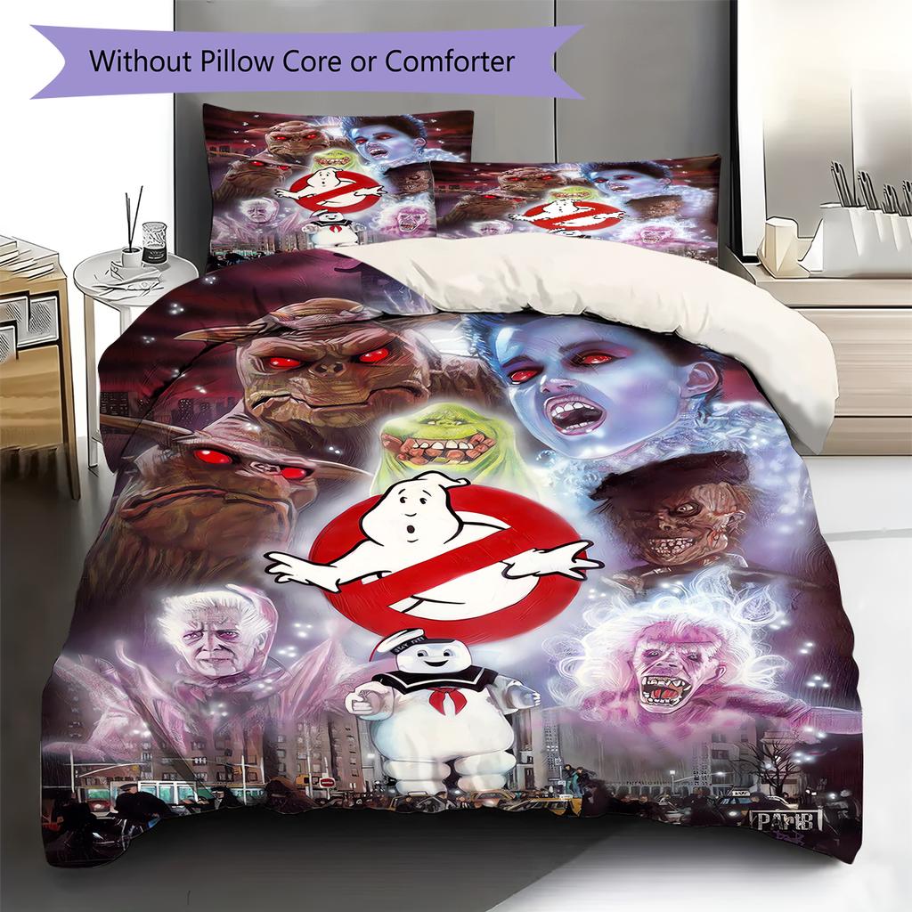 Ghostbusters Pattern Bedding Quilt Set Quilt Cover Pillowcase Home Decoration Gift (1 * Duvet Cover + 2 * Pillowcase, Without Core)