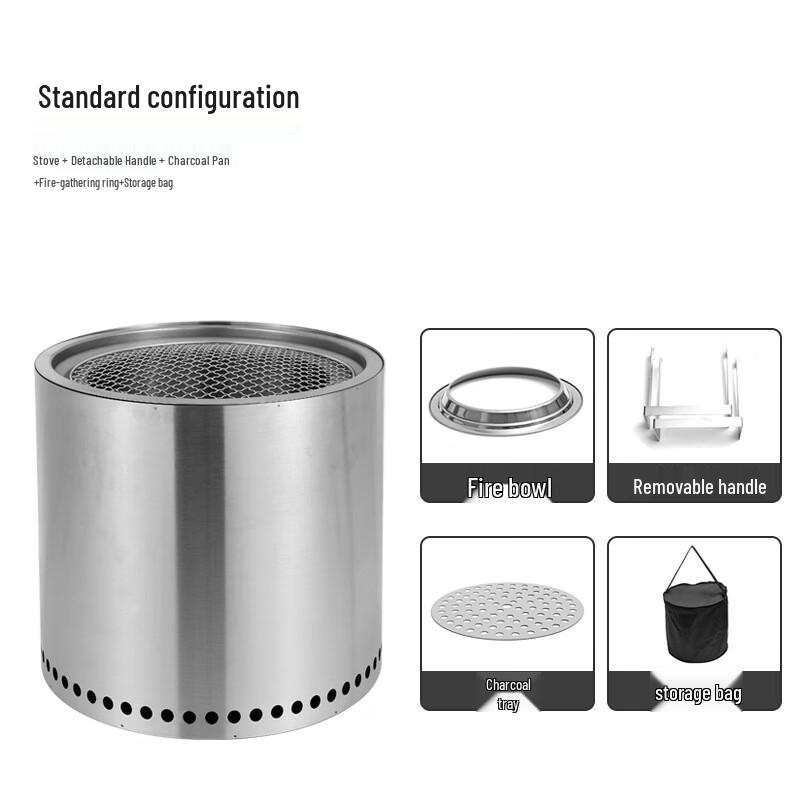 ZISHIZ Outdoor Stainless Steel Round Wood Stove 50x50 cm