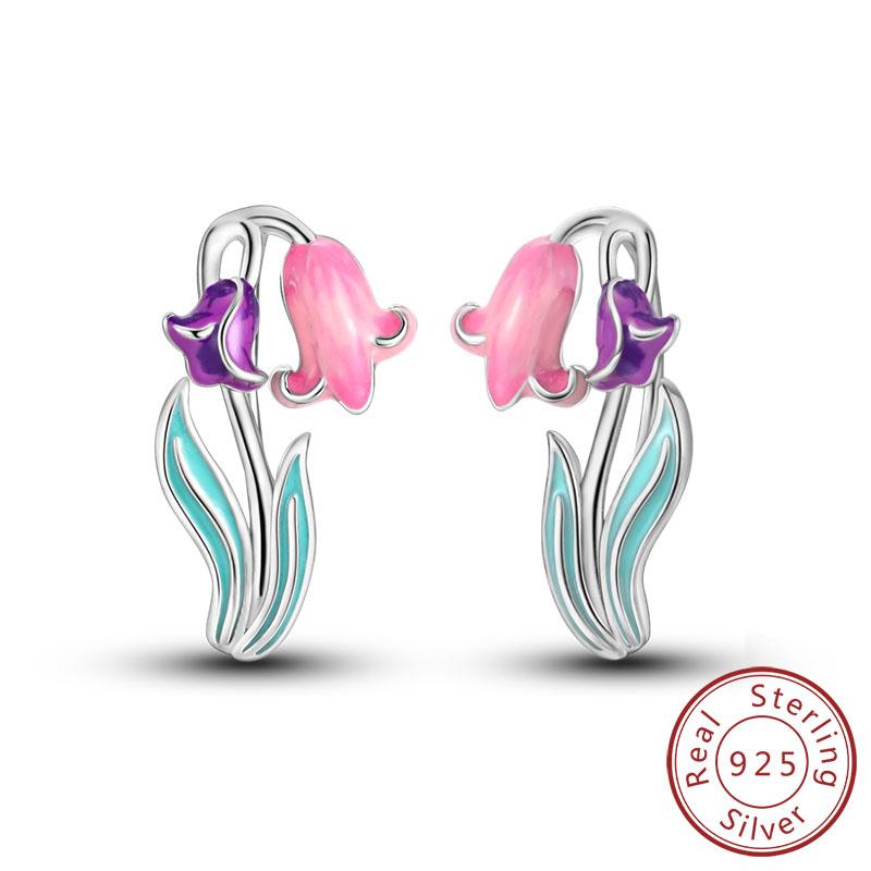 New 925 Silver Hoops Earrings Colorful Flower Butterfly Bee Drop Earring For Women Birthday Party Fashion Jewelry Gifts