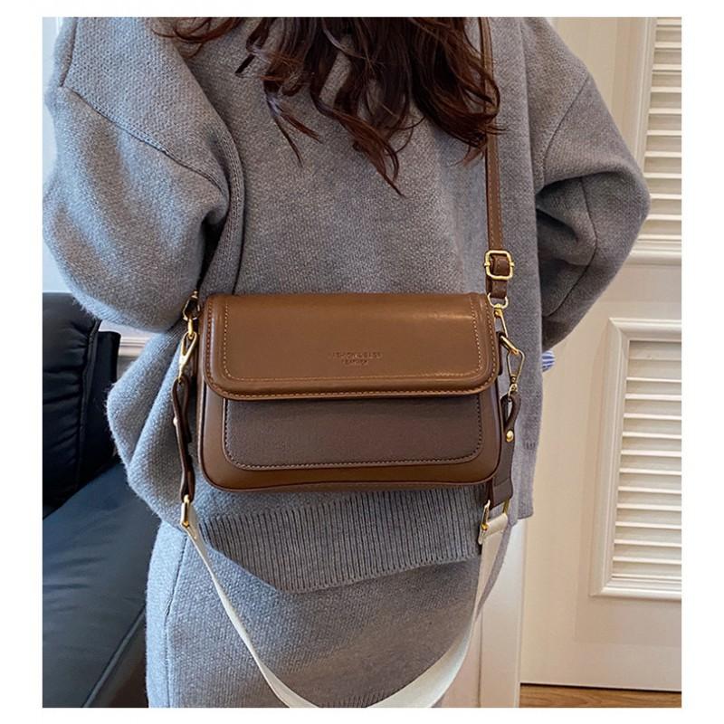 Cross-border New Simple Solid Color Women's Bag With Texture Popular Japanese Contrast Shoulder Niche Foreign Style Cross-body